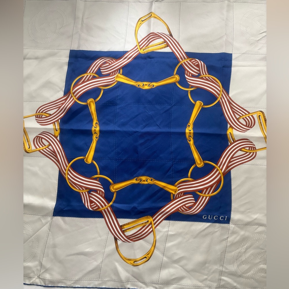 Authentic Gucci greyish and Blue Silk Scarf